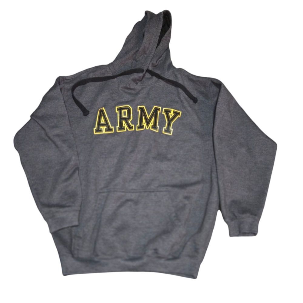 Gray Hoodie with Yellow 'ARMY' Print LARGE